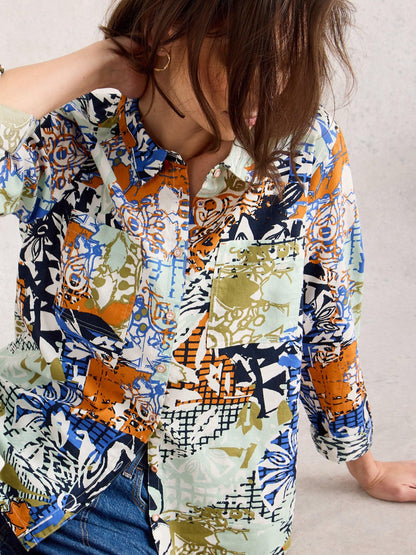White Stuff Sophie Cotton Shirt in Orange Multi