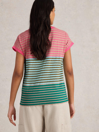 White Stuff Nelly Notch T-Shirt in Pink Multi