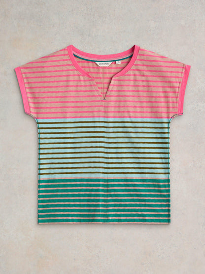 White Stuff Nelly Notch T-Shirt in Pink Multi