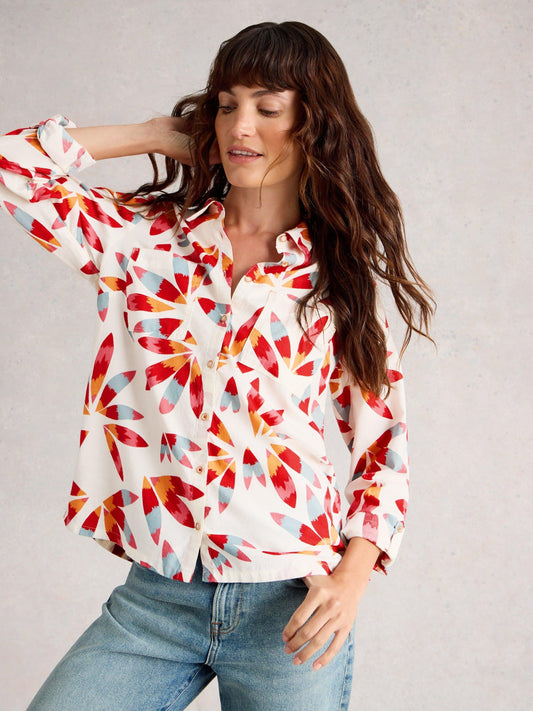 White Stuff Sophie Cotton Shirt in Ivory Print