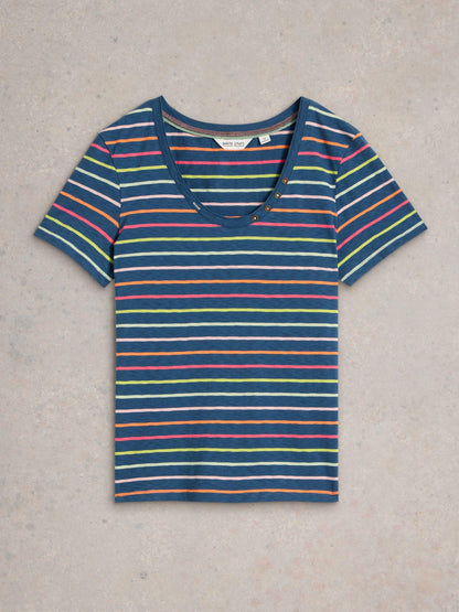 White Stuff Nadia Short Sleeved T-Shirt in Navy Multi