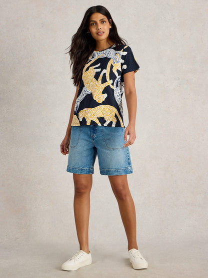 White Stuff Abbie T-Shirt in Navy Print