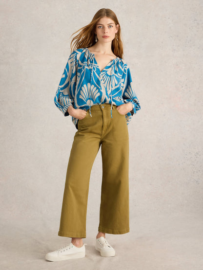 White Stuff Tia Wide Leg Crop Jean in Khaki Green