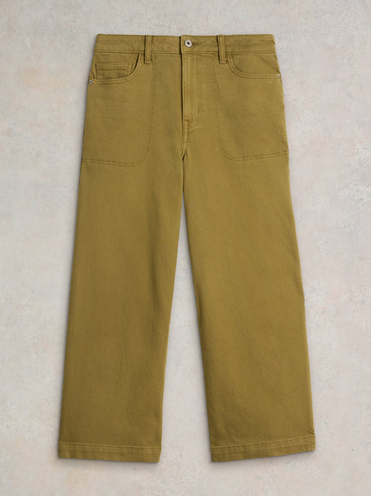 White Stuff Tia Wide Leg Crop Jean in Khaki Green