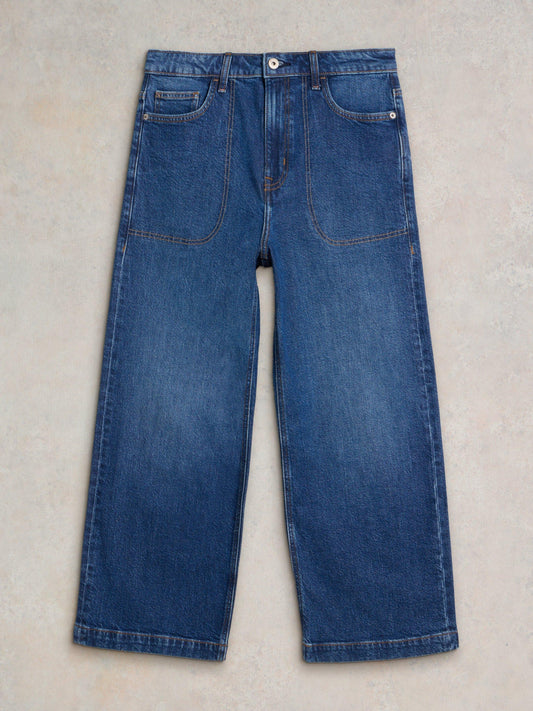 White Stuff Tia Wide Leg Crop Jean in Dark Denim