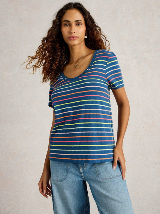 White Stuff Nadia Short Sleeved T-Shirt in Navy Multi