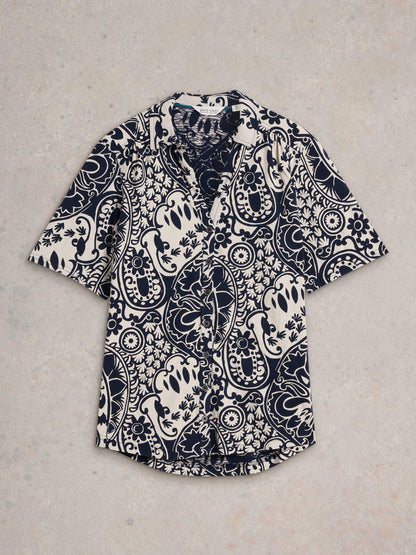 White Stuff Annie SS Jersey Shirt in Navy Print