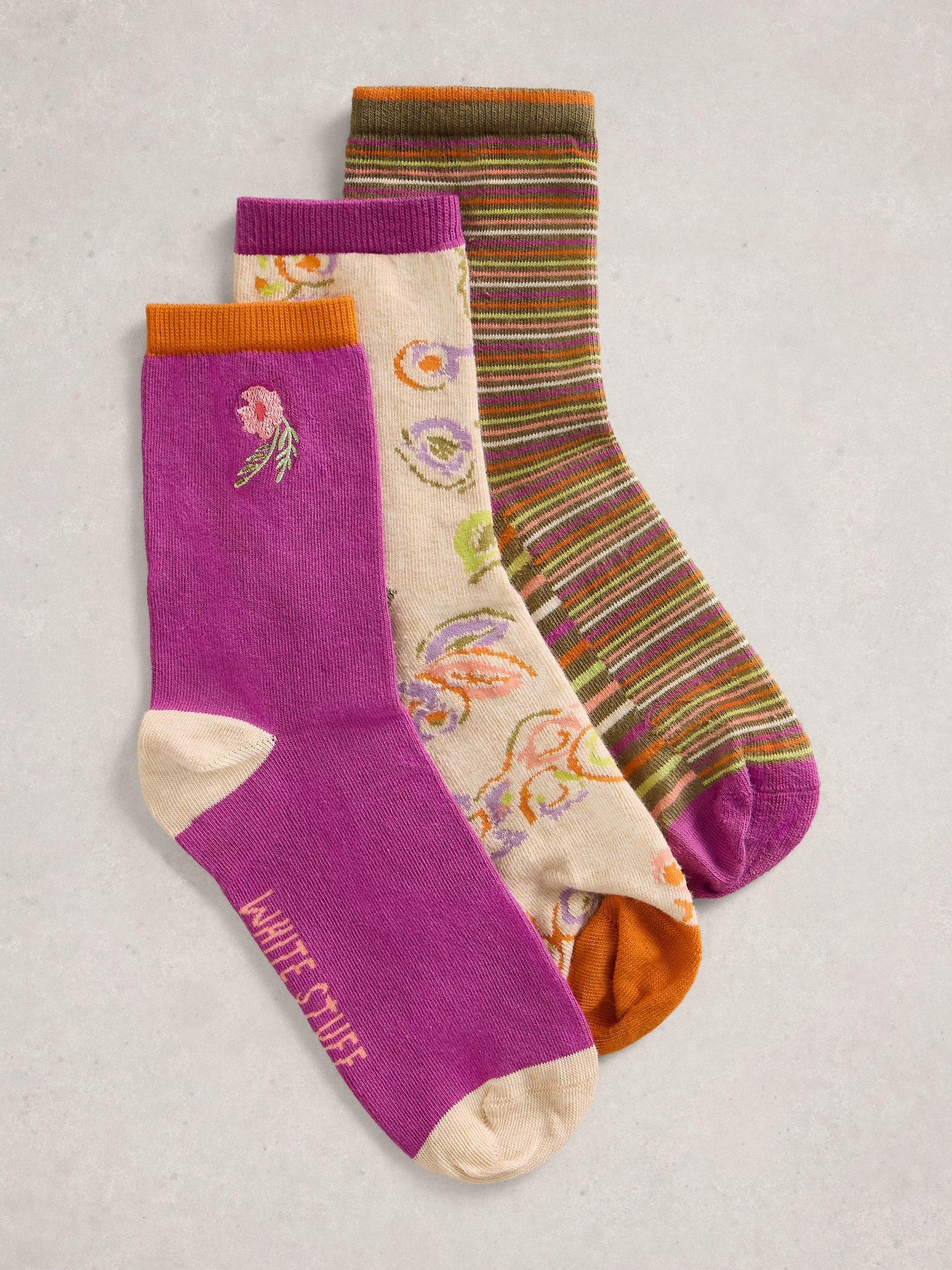White Stuff 3 Pk Floral Socks