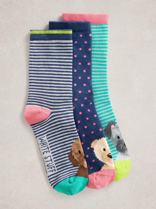 White Stuff 3 Pk Dog Pals Socks