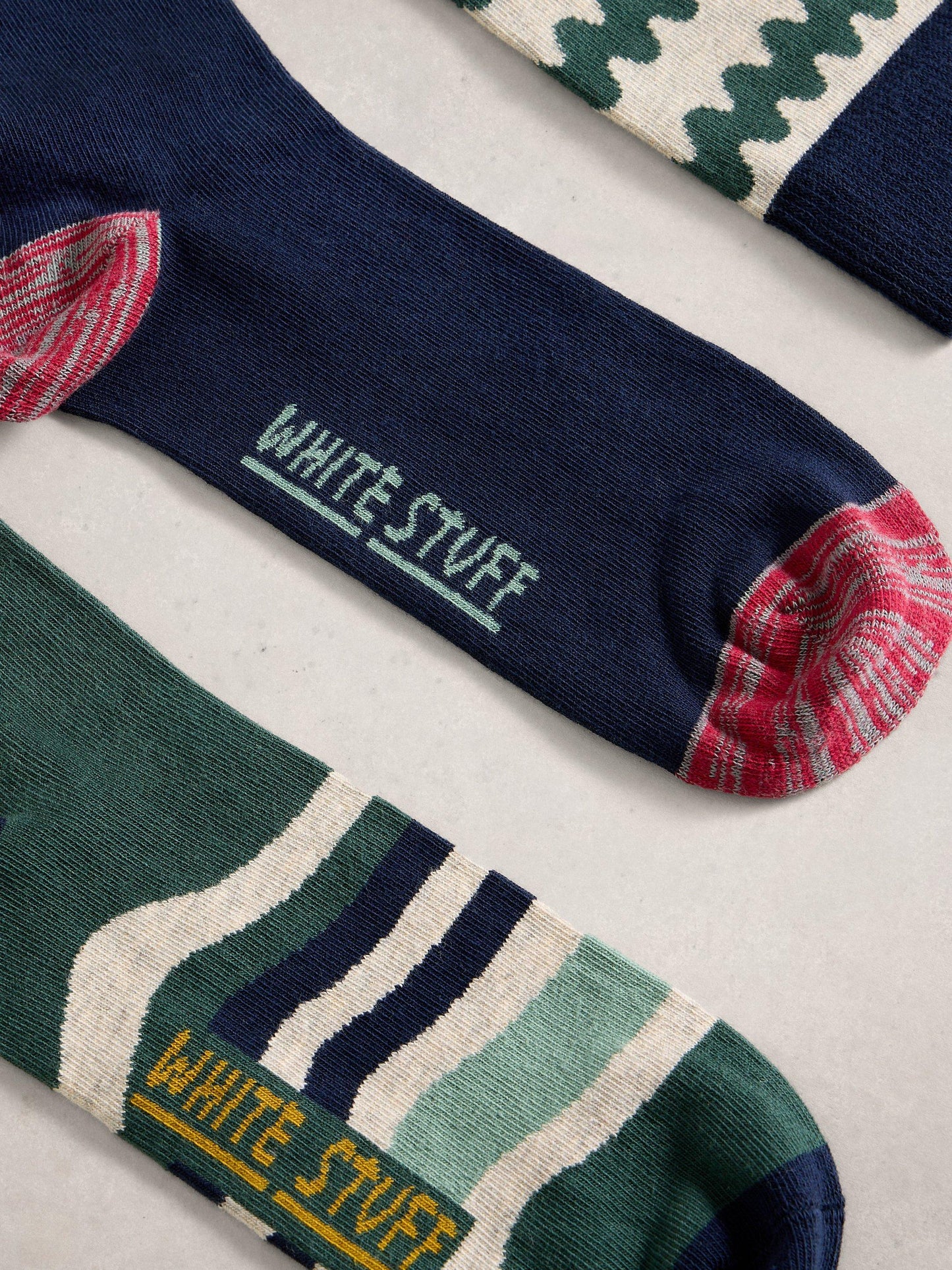 White Stuff 3pk Ankle Socks in Green Multi