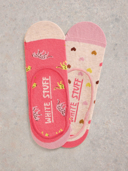 White Stuff 2 Pack Stripe No Show Socks in Pink Multi