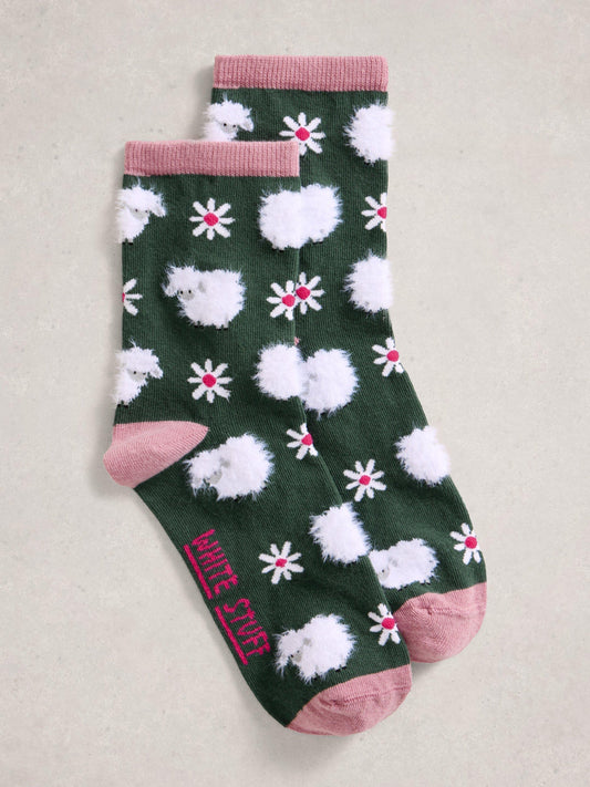 White Stuff Fluffy Ankle Sock in Dark Green