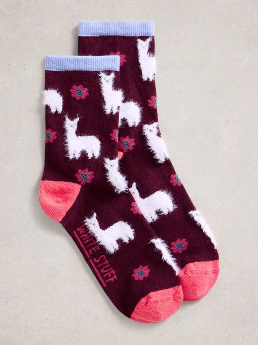 White Stuff Fluffy Ankle Sock in Dark Plum