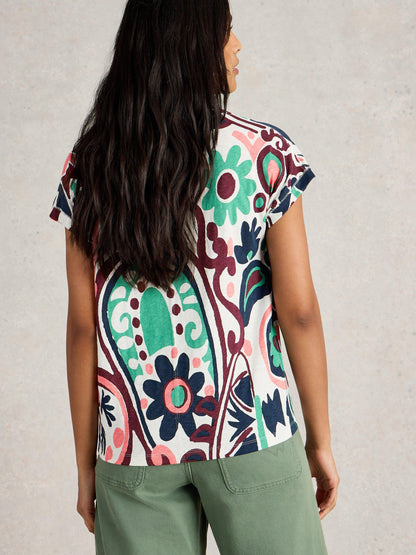 White Stuff Nelly Notch Tee in Natural Multi