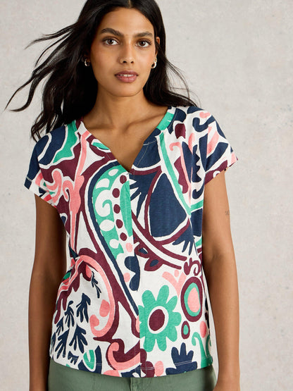 White Stuff Nelly Notch Tee in Natural Multi