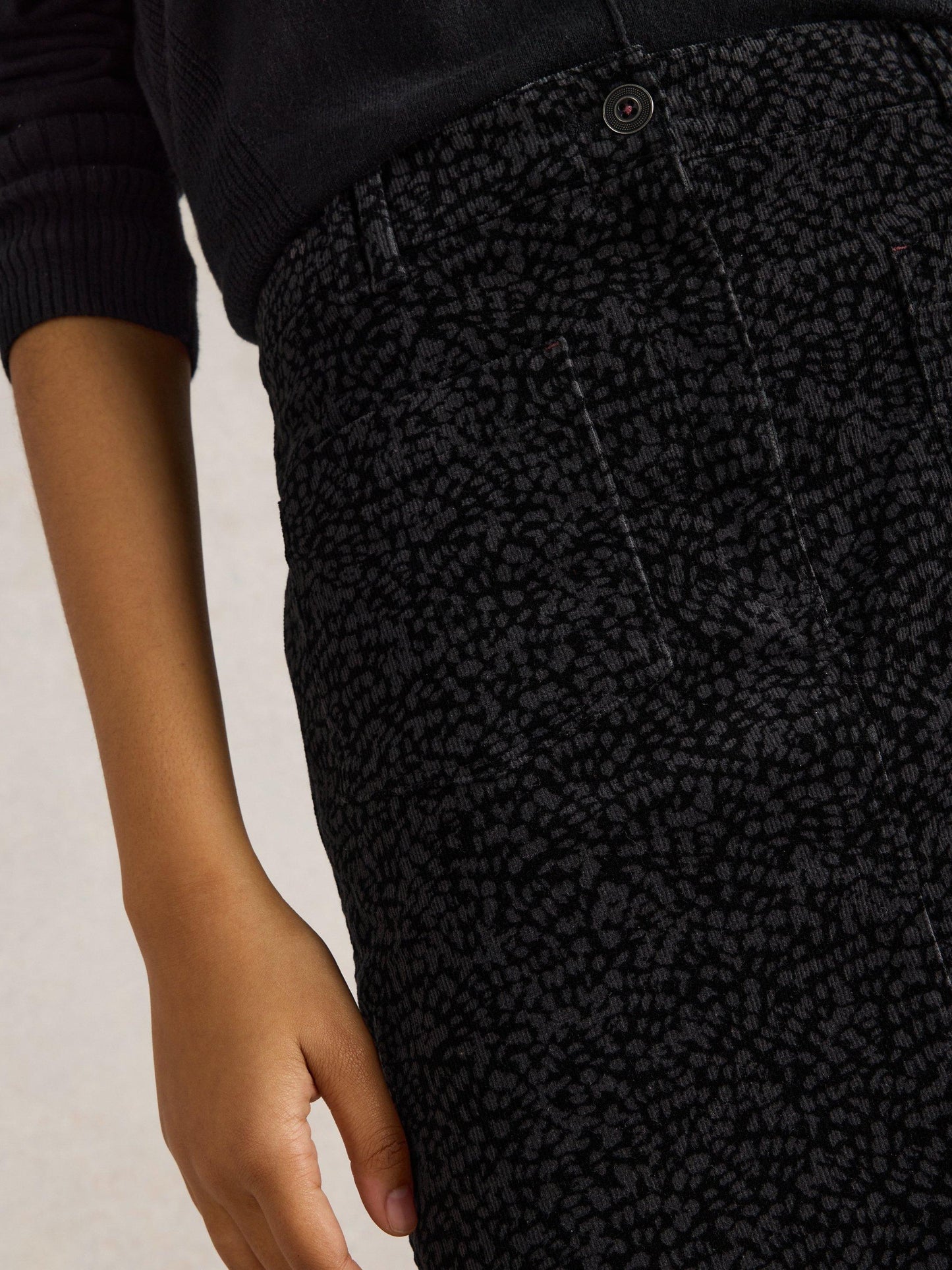 White Stuff Melody Organic Cord Skirt in Black Print