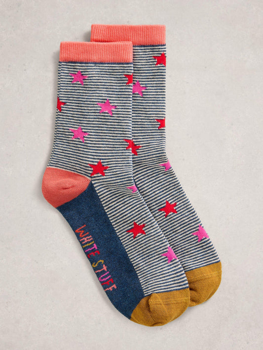 White Stuff Pattern Ankle Sock in Navy Multi