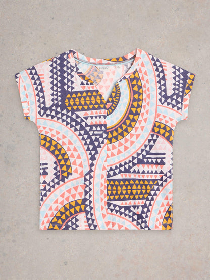 White Stuff Nelly Notch Tee in Natural Print