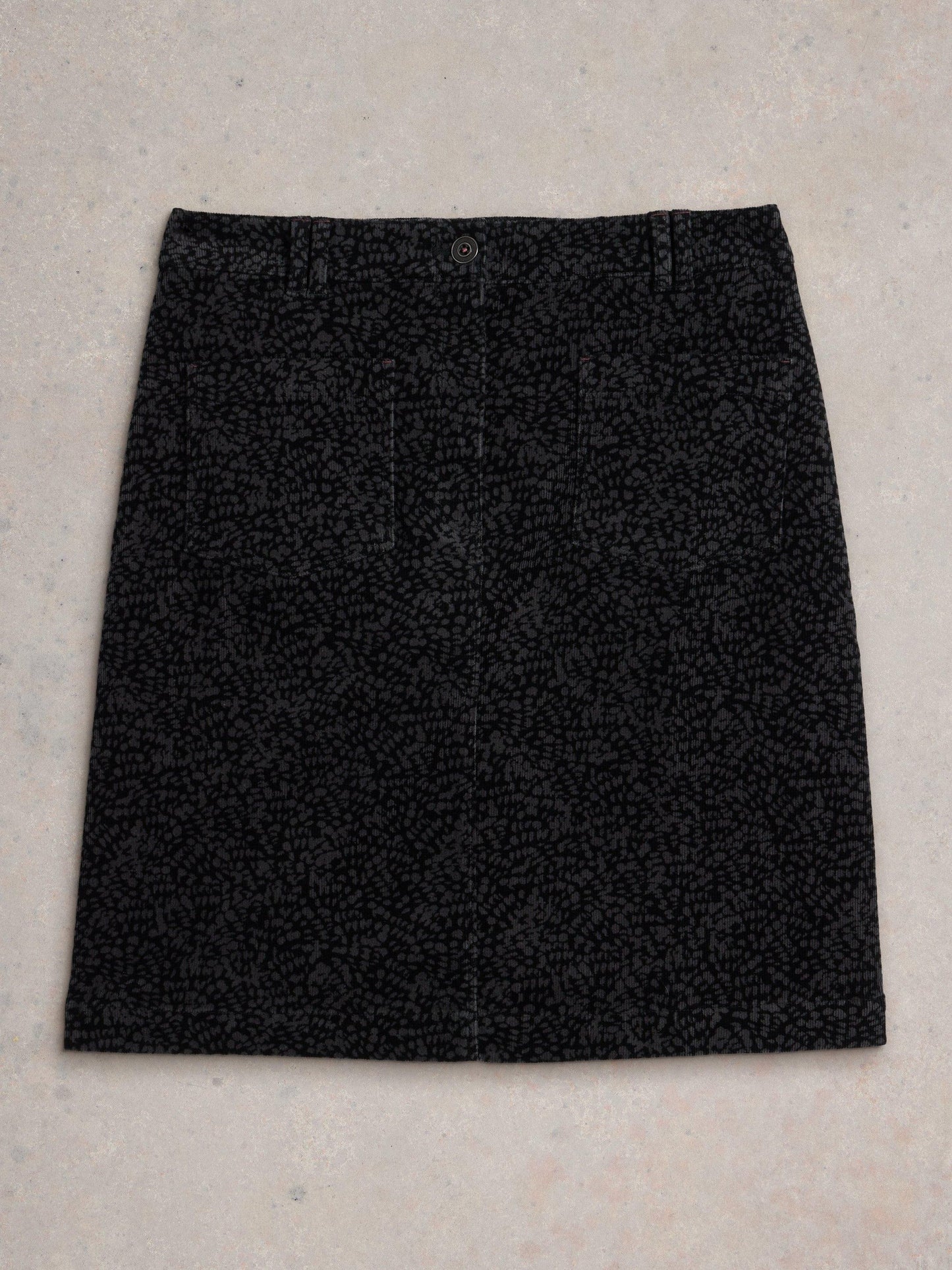White Stuff Melody Organic Cord Skirt in Black Print