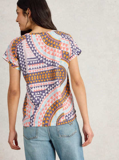 White Stuff Nelly Notch Tee in Natural Print