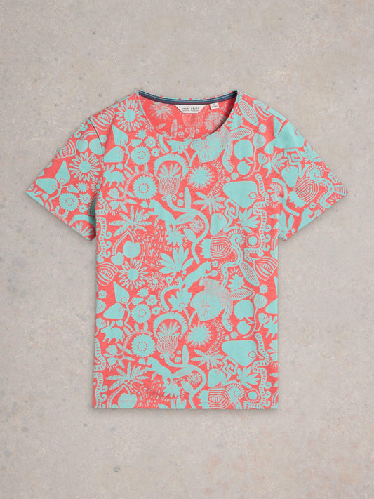 White Stuff Abbie T-Shirt in Coral Print