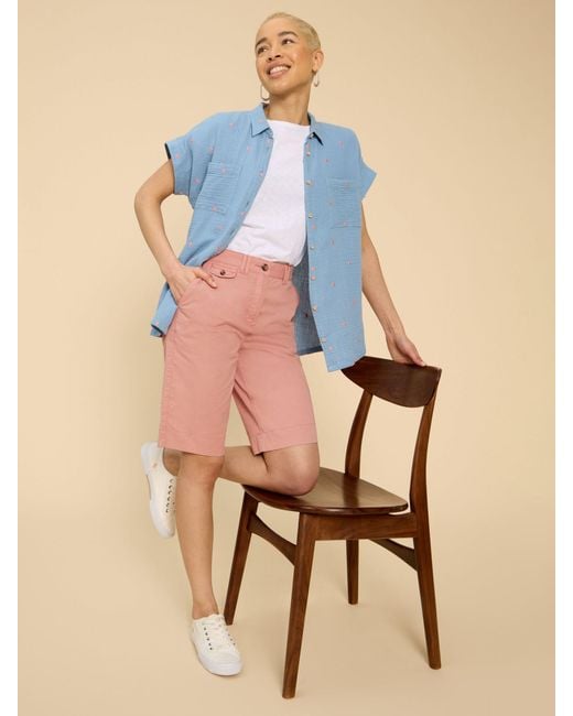 White Stuff Hayley Organic Cotton Shorts in Mid Pink