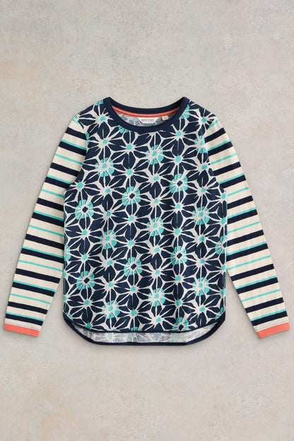 White Stuff Clara Long Sleeve T-Shirt in Ivory Multi