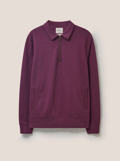 White Stuff Ashby half zip sweat in mid plum
