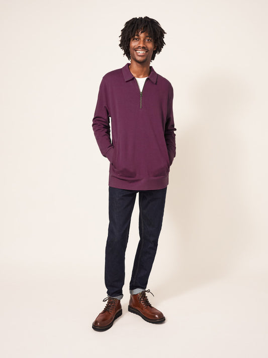 White Stuff Ashby half zip sweat in mid plum