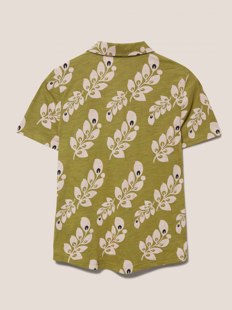 White Stuff Penny Pocket Jersey Shirt in Green Print