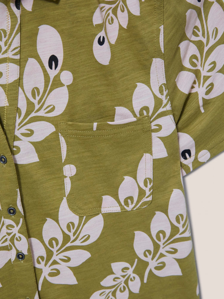 White Stuff Penny Pocket Jersey Shirt in Green Print