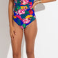 Pour Moi Antigua Scoop Neck Tummy Control Swimsuit in Blue Floral