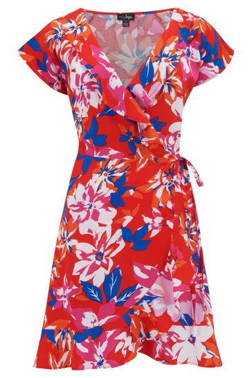 Pour Moi Wrap Dress in Red Tropical