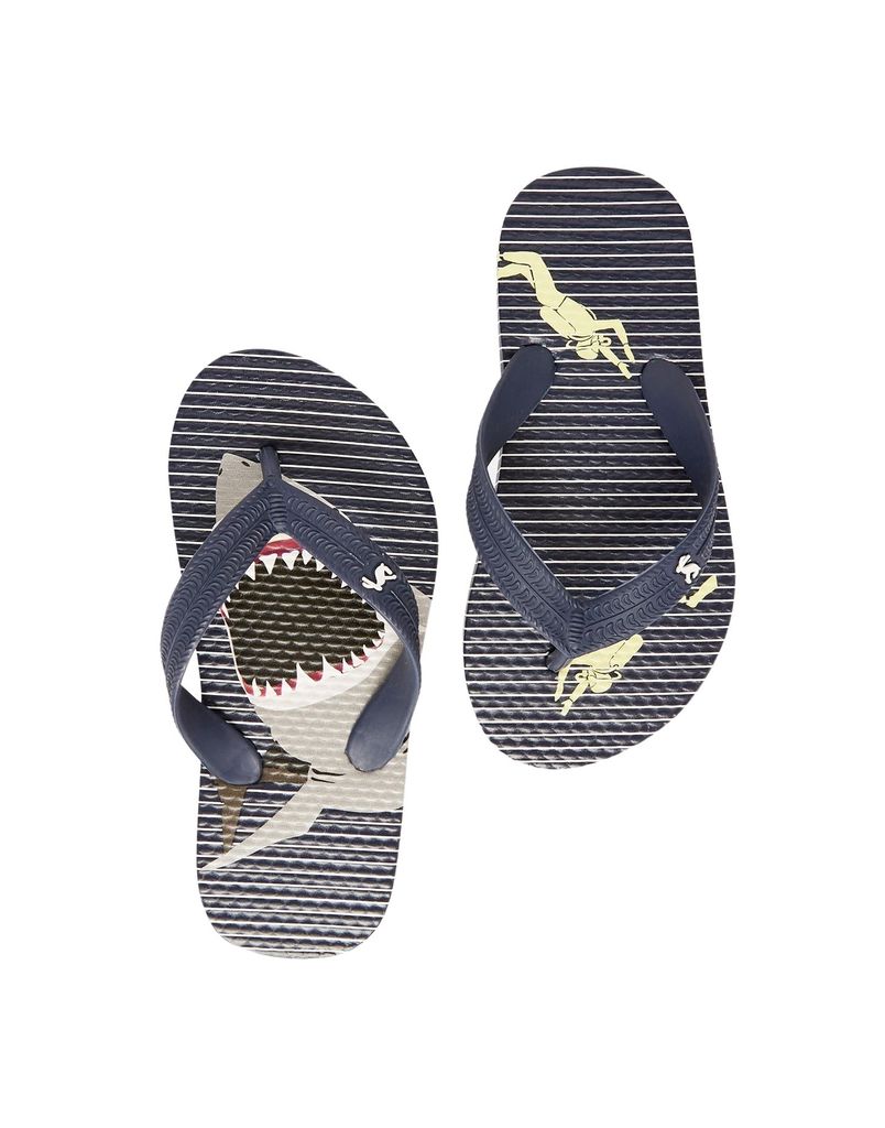 Joules Junior Flip Flops in Blue Stripe Shark