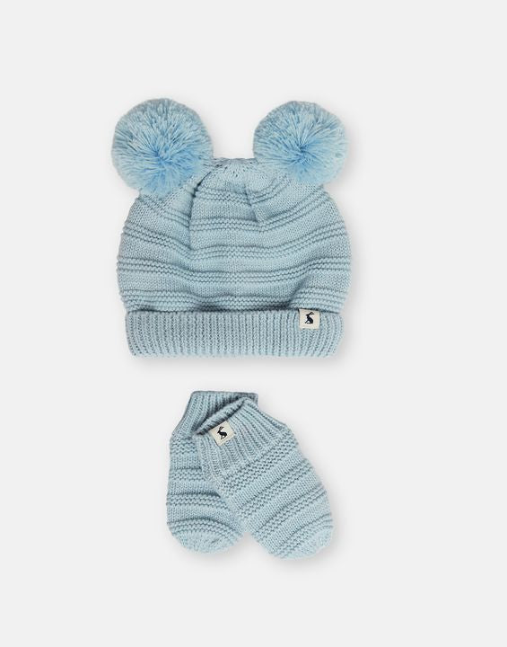 Joules Pom Set Knitted Hat And Glove Set in Light Blue