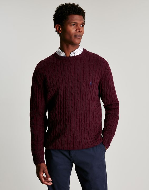 Joules Glendale Fine Knit Cable Crew Neck Jumper in Port