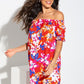 Pour Moi Bardot Puff Sleeve Beach Dress - Red Tropical