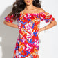 Pour Moi Bardot Puff Sleeve Beach Dress - Red Tropical